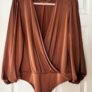 Express Brown Draped Bodysuit